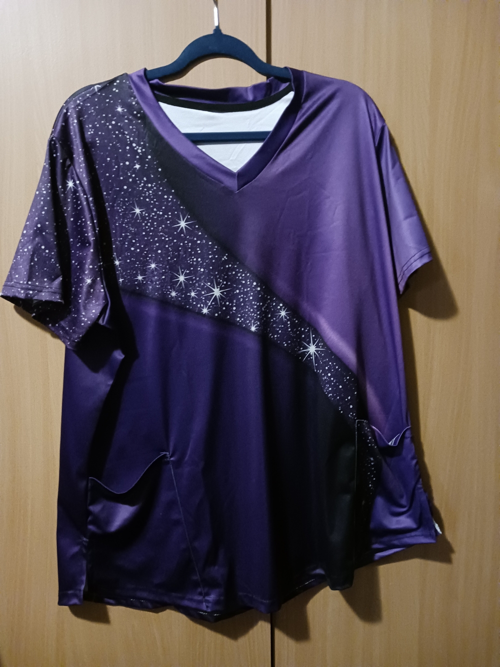 Purple Starry V-Neck Tunic Scrub Top. 1xl